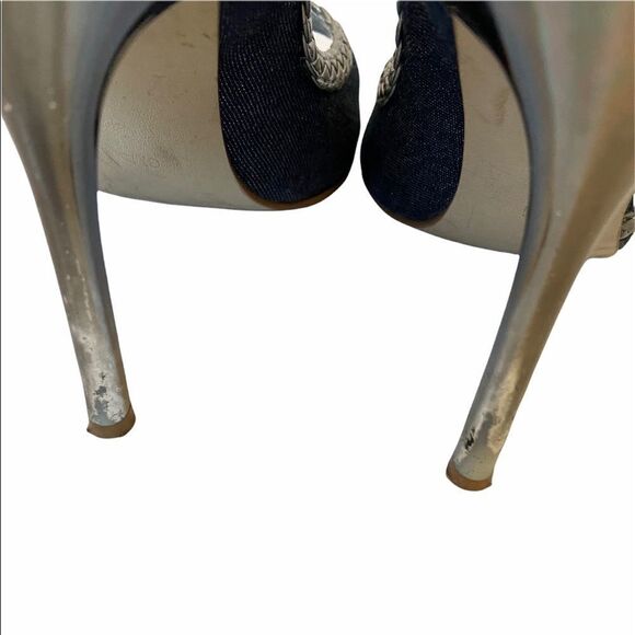 GUESS Denim&Silver Bow Open Toe High Heel 6 - Picture 5 of 10